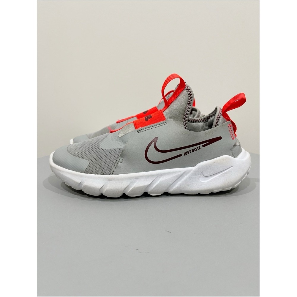 Nike Flex Runner 2 Kids Light Smoke Grey Red Slip On Sneakers 3Y DJ6040-009